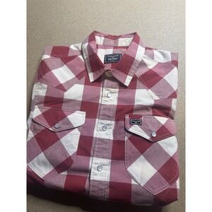 Kimes Ranch Western Shirt Medium Burgundy White Plaid Short‎ Sleeve Menswear